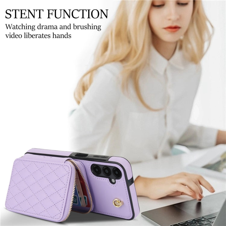 For Samsung Galaxy A14 4G / 5G AwQuer Crossbody Zipper Wallet Rhombic Leather Back Phone Case(Purple) - Galaxy Phone Cases by Awquer | Online Shopping UK | buy2fix