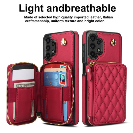 For Samsung Galaxy A13 4G / 5G AwQuer Crossbody Zipper Wallet Rhombic Leather Back Phone Case(Red) - Galaxy Phone Cases by Awquer | Online Shopping UK | buy2fix