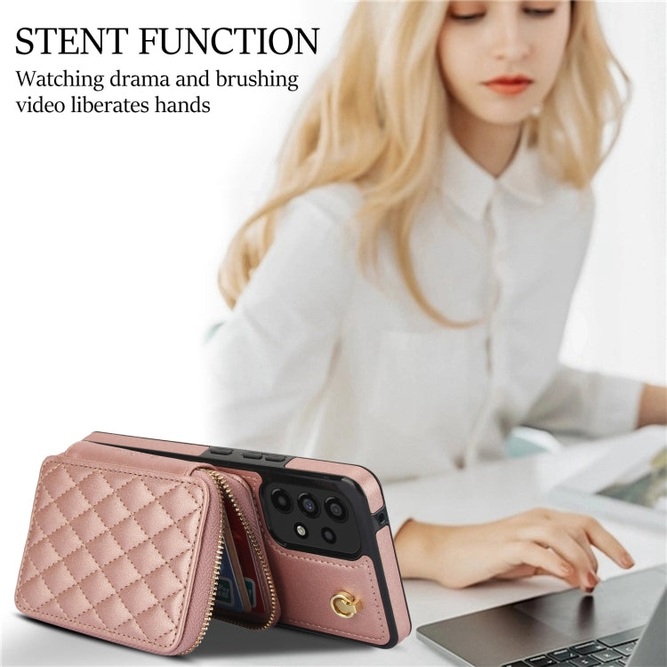 For Samsung Galaxy A53 4G / 5G AwQuer Crossbody Zipper Wallet Rhombic Leather Back Phone Case(Rose Gold) - Galaxy Phone Cases by Awquer | Online Shopping UK | buy2fix