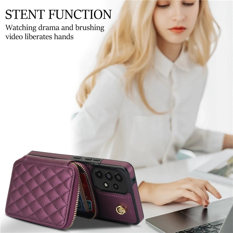 For Samsung Galaxy A73 4G / 5G AwQuer Crossbody Zipper Wallet Rhombic Leather Back Phone Case(Dark Purple) - Galaxy Phone Cases by Awquer | Online Shopping UK | buy2fix