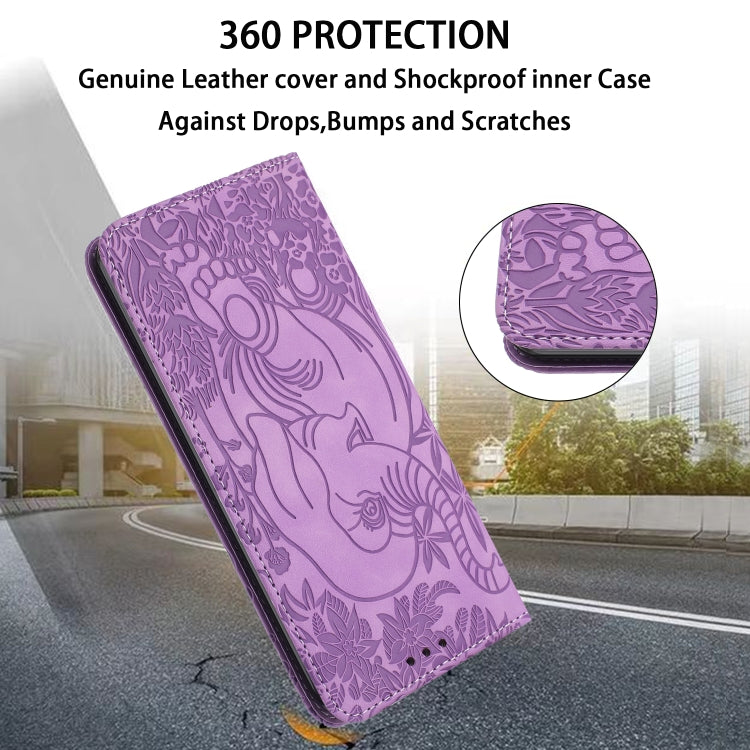 For Samsung Galaxy S25 5G Retro Elephant Embossed Leather Phone Case(Purple) by buy2fix
