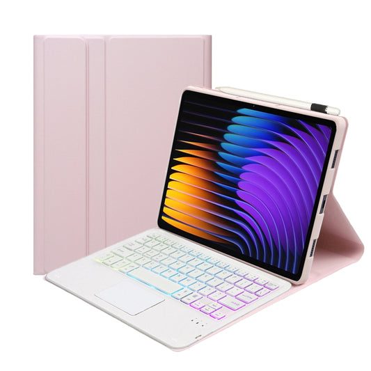 For Xiaomi Pad 7 / 7 Pro 11.2 inch A0N13-AS Ultra-thin Detachable Backlight Bluetooth Keyboard Leather Tablet Case with Touchpad(Pink White) by buy2fix