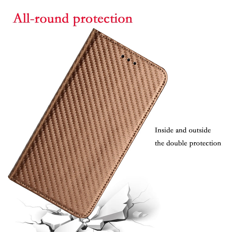 For Samsung Galaxy S25 Ultra 5G Carbon Fiber Texture Magnetic Flip Leather Phone Case(Brown) by buy2fix