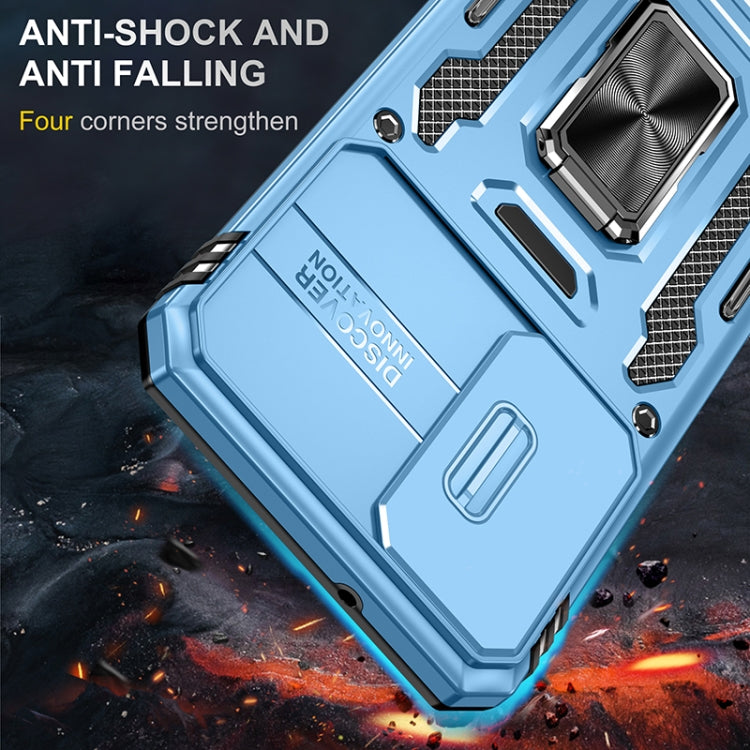 For Samsung Galaxy S25 5G Armor PC Hybrid TPU Camera Shield Phone Case(Light Blue) by buy2fix