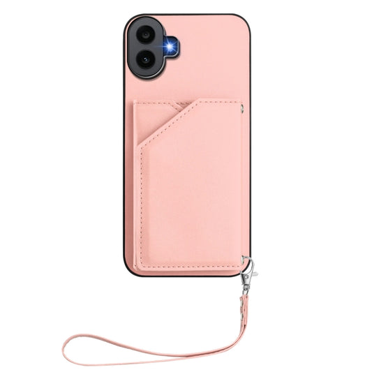 For Nothing CMF Phone 1 Skin Feel Four Card Slots Phone Case with Wrist Strap(Pink) - Nothing Cases by buy2fix | Online Shopping UK | buy2fix