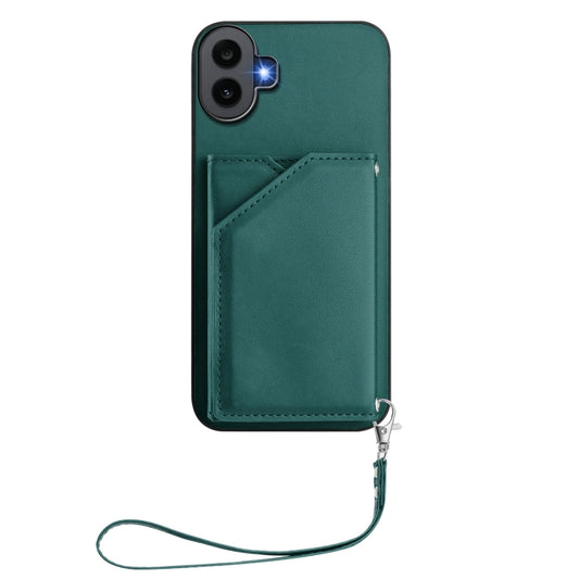 For Nothing CMF Phone 1 Skin Feel Four Card Slots Phone Case with Wrist Strap(Green) - Nothing Cases by buy2fix | Online Shopping UK | buy2fix