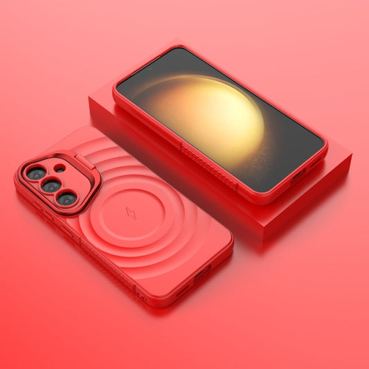 For Samsung Galaxy S25 5G Lens Frame Bracket Corrugated MagSafe Phone Case(Red) by buy2fix