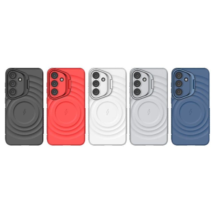 For Samsung Galaxy S25 5G Lens Frame Bracket Corrugated MagSafe Phone Case(White) by buy2fix