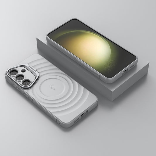 For Samsung Galaxy S25+ 5G Lens Frame Bracket Corrugated MagSafe Phone Case(Grey) by buy2fix