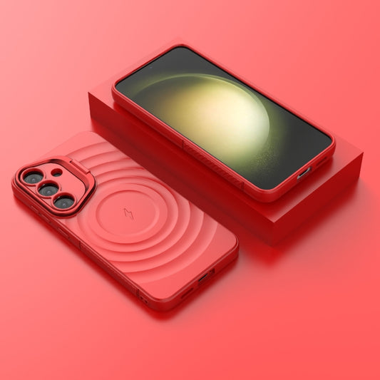 For Samsung Galaxy S25+ 5G Lens Frame Bracket Corrugated MagSafe Phone Case(Red) by buy2fix