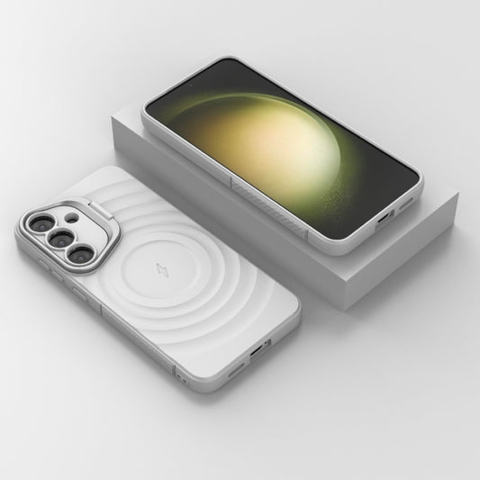For Samsung Galaxy S25+ 5G Lens Frame Bracket Corrugated MagSafe Phone Case(White) by buy2fix