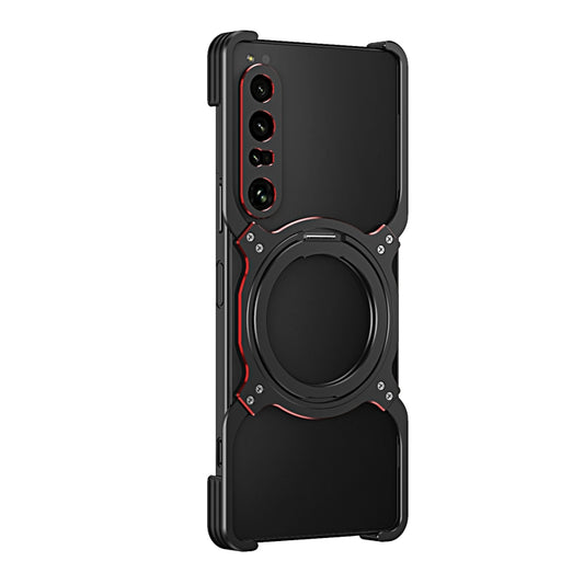 For Sony Xperia 1 IV Mechanical Arm Borderless MagSafe Holder Metal Phone Case(Black Red) - Sony Cases by buy2fix | Online Shopping UK | buy2fix