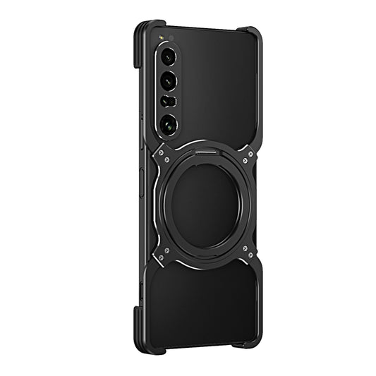 For Sony Xperia 1 IV Mechanical Arm Borderless MagSafe Holder Metal Phone Case(Black Silver) - Sony Cases by buy2fix | Online Shopping UK | buy2fix