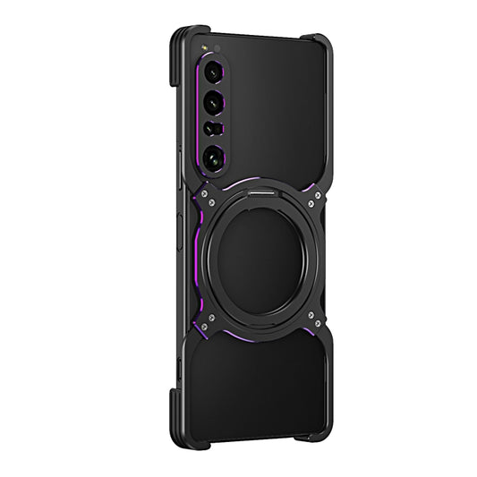 For Sony Xperia 1 IV Mechanical Arm Borderless MagSafe Holder Metal Phone Case(Black Purple) - Sony Cases by buy2fix | Online Shopping UK | buy2fix