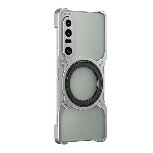 For Sony Xperia 1 IV Mechanical Arm Borderless MagSafe Holder Metal Phone Case(Silver) - Sony Cases by buy2fix | Online Shopping UK | buy2fix