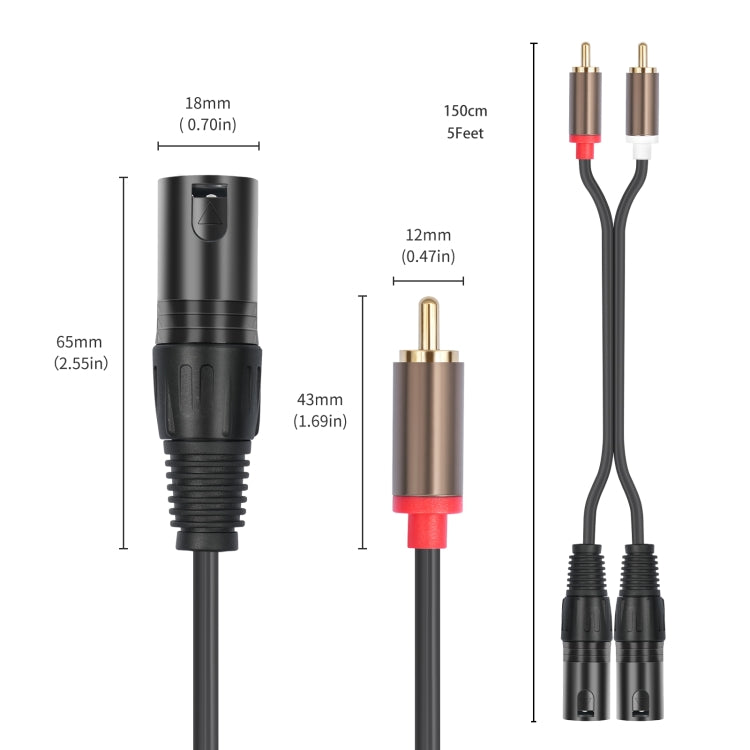 2 RCA Male to 2 XLR Male Audio Balance Cable, Length:1.5m(Black) by buy2fix
