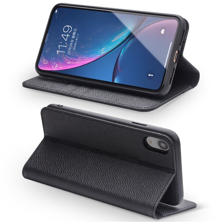 For iPhone XR QIALINO 2 in 1 Cross Texture Top-grain Leather + PC + TPU Horizontal Flip Leather Case with Holder & Card Slots(Black) by QIALINO