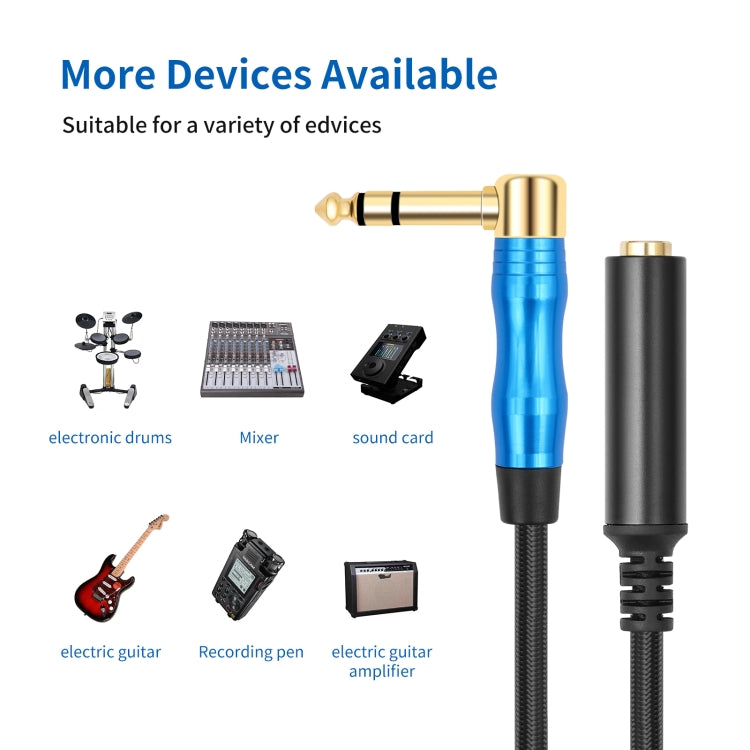 6.35mm 1/4 TRS Male Stereo Elbow to Female Electric Guitar Audio Cable, Length:1.8m(Black Blue) by buy2fix