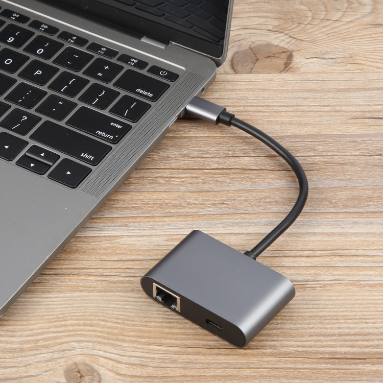 4 in 1 USB-C / Type-C 3.1 to RJ45, PD and USB x 2 Ethernet Adapter Cable(Grey) by buy2fix