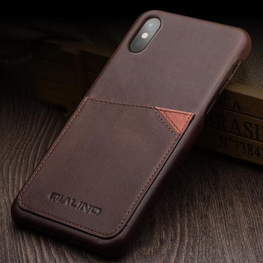 For iPhone X / XS QIALINO Shockproof Cowhide Leather Protective Case with Card Slot(Dark Brown) by QIALINO