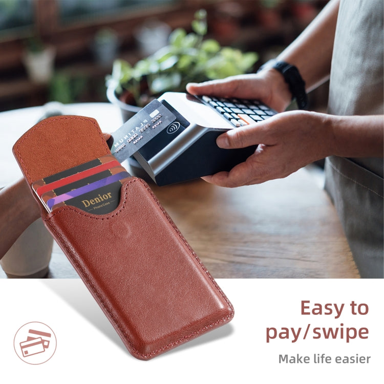 Denior V14 MagSafe Magnetic Phone Genuine Leather Card Sleeve(Brown) - Adhesive Card Holders by Denior | Online Shopping UK | buy2fix