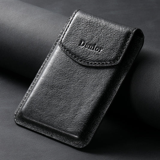 Denior V14 MagSafe Magnetic Phone Genuine Leather Card Sleeve(Black) - Adhesive Card Holders by Denior | Online Shopping UK | buy2fix
