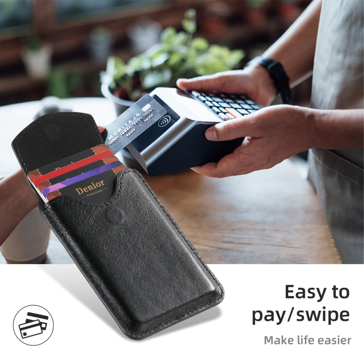 Denior V14 MagSafe Magnetic Phone Genuine Leather Card Sleeve(Black) - Adhesive Card Holders by Denior | Online Shopping UK | buy2fix