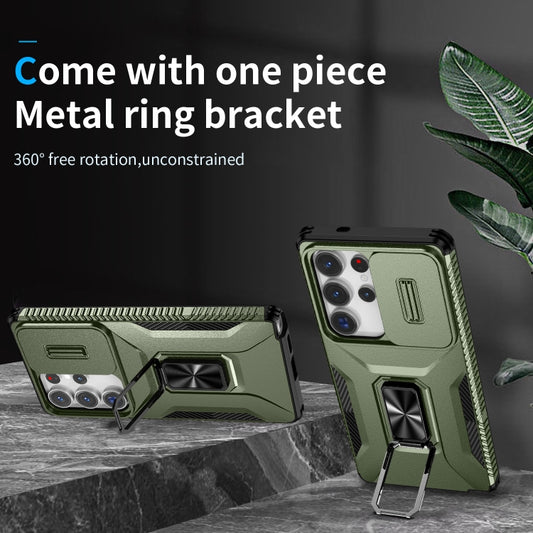 For Samsung Galaxy S25 Ultra 5G Sliding Camshield Holder Phone Case(Alpine Green) by buy2fix