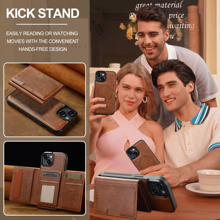 For iPhone 15 LC.IMEEKE L5 Series Detachable RFID Card Bag Magsafe Phone Case(Brown) - iPhone 15 Cases by LC.IMEEKE | Online Shopping UK | buy2fix