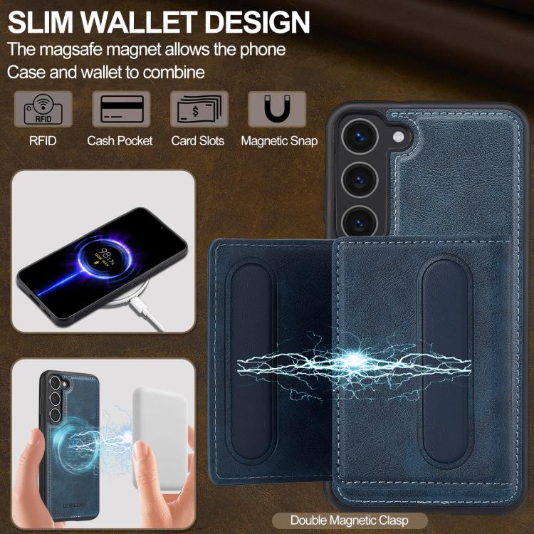 For Samsung Galaxy S25+ 5G LC.IMEEKE L5 Series Detachable RFID Card Bag Magsafe Phone Case(Blue) - Galaxy S25+ 5G Cases by LC.IMEEKE | Online Shopping UK | buy2fix