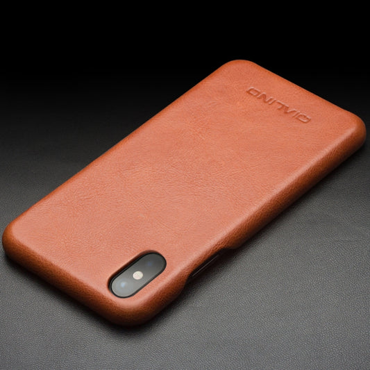 For iPhone X / XS QIALINO Shockproof Cowhide Leather Protective Case(Coffee) by QIALINO