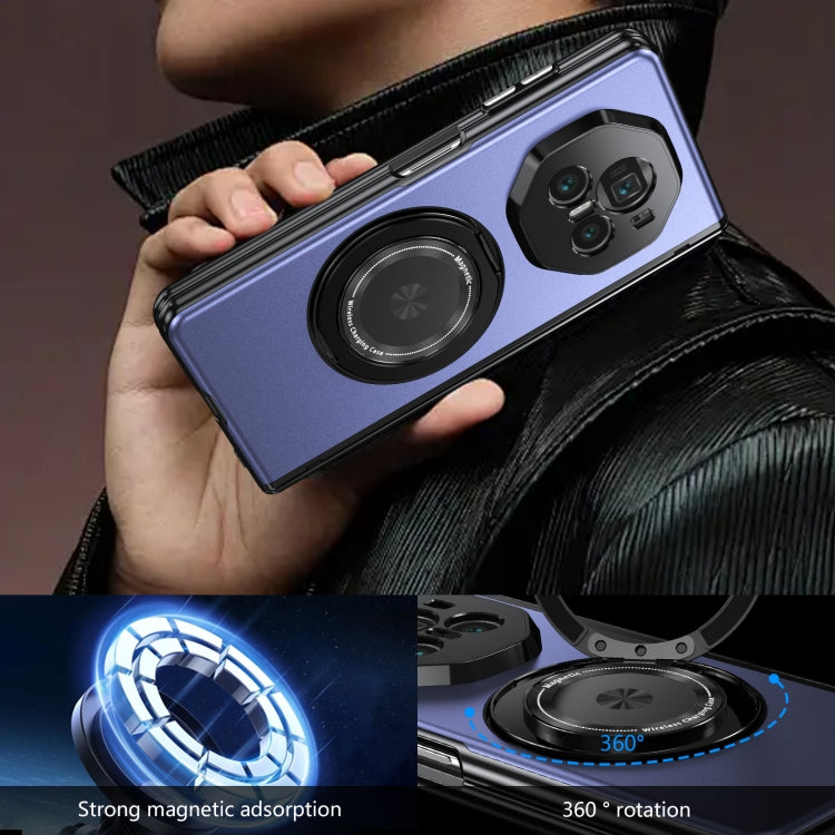 For Honor Magic V3 Gold Medal Rotating Folding Series Ring Holder Phone Case(Blue) - Honor Cases by buy2fix | Online Shopping UK | buy2fix