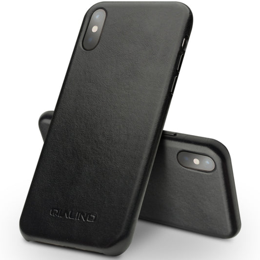 For iPhone X / XS QIALINO Shockproof Kangaroo Skin Leather Protective Case(Black) by QIALINO