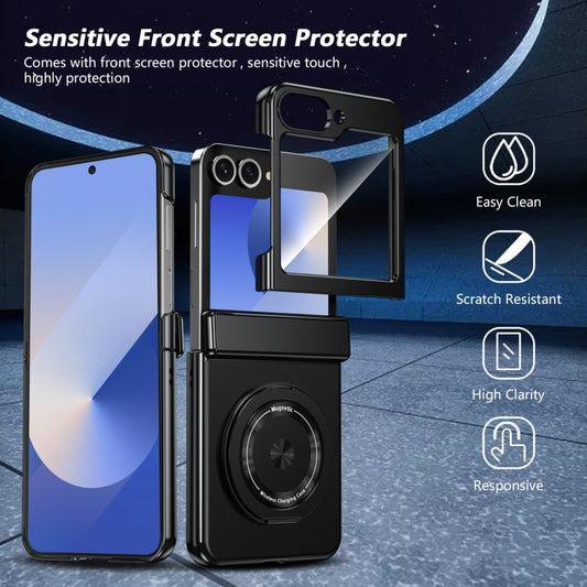 For Samsung Galaxy Z Flip6 Gold Medal Rotating Folding Series Ring Holder Phone Case(Black) - Galaxy Z Flip6 5G Cases by buy2fix | Online Shopping UK | buy2fix