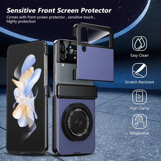 For Samsung Galaxy Z Flip3 Gold Medal Rotating Folding Series Ring Holder Phone Case(Blue) - Galaxy Phone Cases by buy2fix | Online Shopping UK | buy2fix