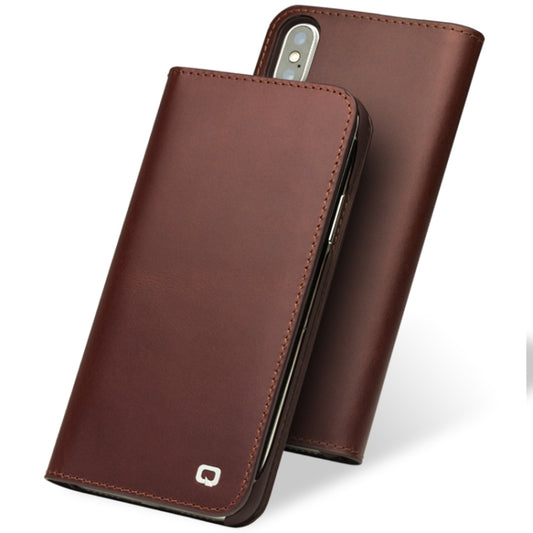 For iPhone X / XS QIALINO Crazy Horse Business Horizontal Flip Leather Case with Holder & Card Slots, Style:Without Buckle(Brown) by QIALINO