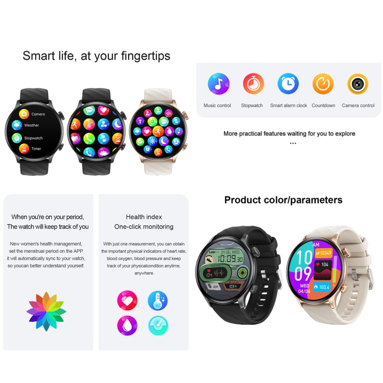 ZW63 1.39 inch Round Screen Smart Watch, Heart Rate / Blood Pressure / Blood Sugar / Blood Oxygen / Body Temperature / MET Test(Gold) by buy2fix