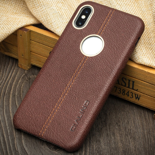 For iPhone X / XS QIALINO Deerskin Texture Cowhide Leather Protective Case(Brown) by QIALINO