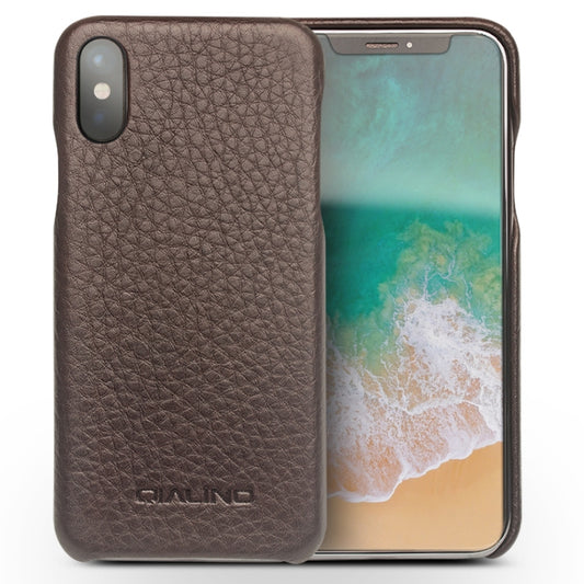 For iPhone X / XS QIALINO Natural Texture Cowhide Leather Protective Case(Dark Brown) by QIALINO