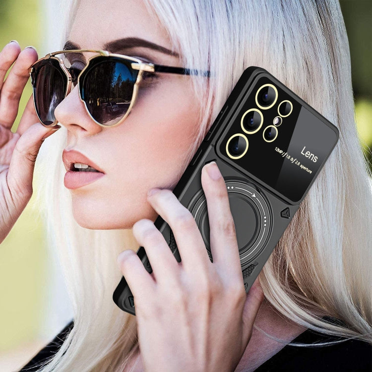 For Samsung Galaxy S25 Ultra 5G Large Window MagSafe Holder Phone Case(Purple) by buy2fix