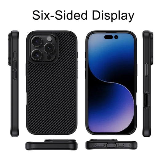 For iPhone 16 Carbon Fiber Textured Oil Spray MagSafe Magnetic Phone Case(Black) - iPhone 16 Cases by buy2fix | Online Shopping UK | buy2fix