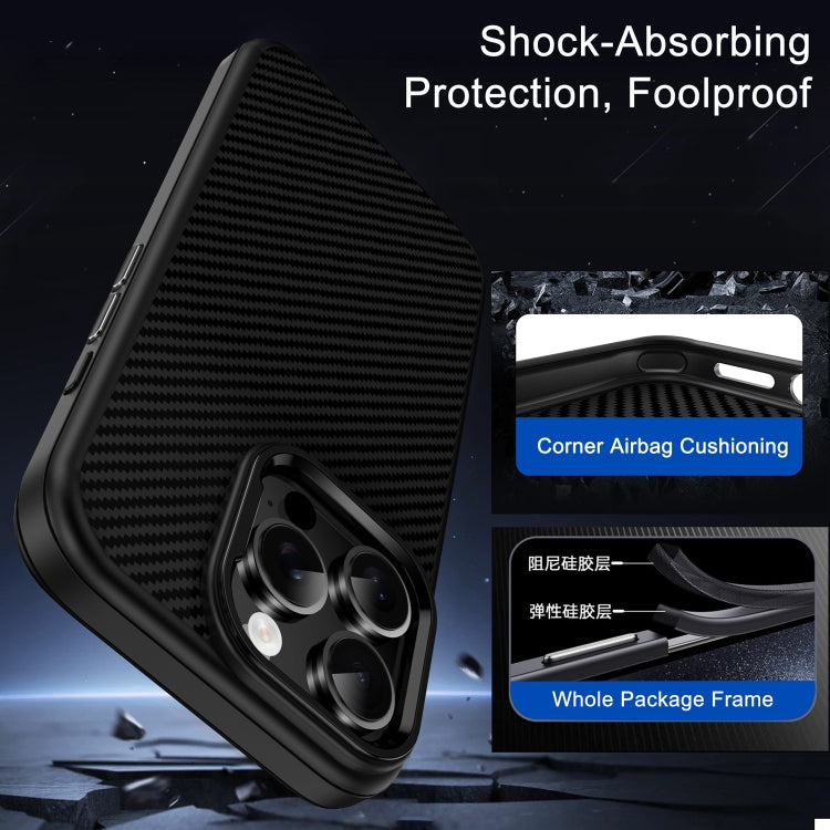 For iPhone 16 Plus Carbon Fiber Textured Oil Spray MagSafe Magnetic Phone Case(Black) - iPhone 16 Plus Cases by buy2fix | Online Shopping UK | buy2fix