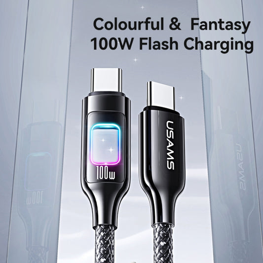 USAMS SJ750 100W Type-C / USB-C to Type-C / USB-C Zinc Alloy Data Cable with Colorful Light, Length:1.2m(Tarnish) - USB-C & Type-C Cable by USAMS | Online Shopping UK | buy2fix