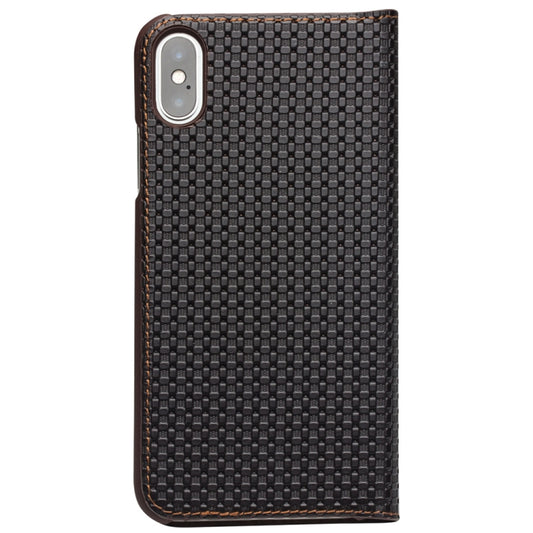 For iPhone X / XS QIALINO Grid Texture Horizontal Flip Leather Case with Smart View Window & Sleep / Wake-up Function(Brown) by QIALINO