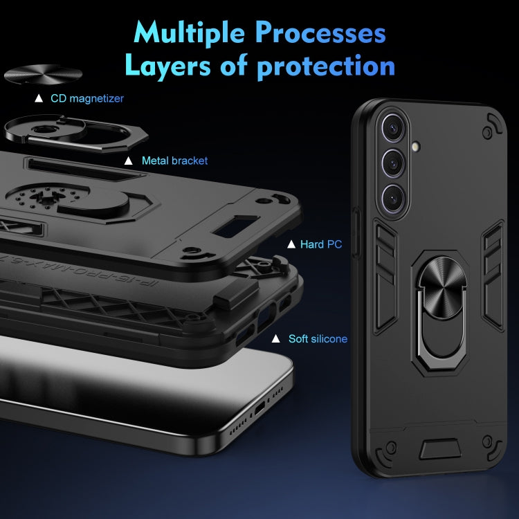 For Samsung Galaxy S25+ 5G Shockproof Metal Ring Holder Phone Case(Black) by buy2fix