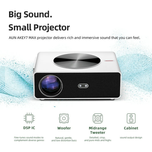 AUN AKEY7 MAX 1920x1080P HD Android LCD Projector AU Plug(White) by AUN
