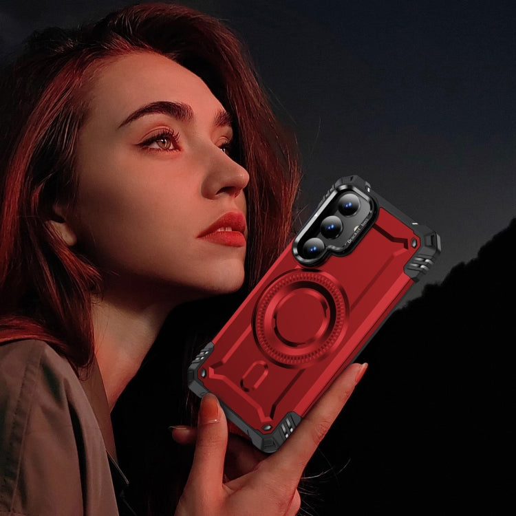 For Samsung Galaxy S25+ 5G Lens Holder MagSafe Phone Case(Red) by buy2fix