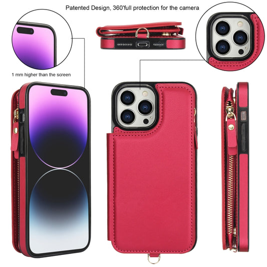 For iPhone 15 Pro Max Double Flap Zipper RFID Leather Phone Case with Short Lanyard(Red) - iPhone 15 Pro Max Cases by buy2fix | Online Shopping UK | buy2fix
