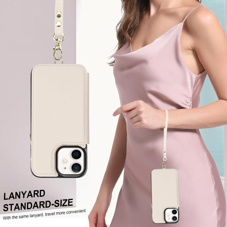 For iPhone 12 Double Flap Zipper RFID Leather Phone Case with Short Lanyard(White) - iPhone 12 / 12 Pro Cases by buy2fix | Online Shopping UK | buy2fix
