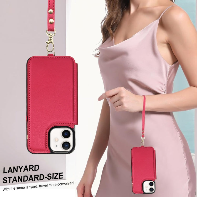 For iPhone 12 mini Double Flap Zipper RFID Leather Phone Case with Short Lanyard(Red) - iPhone 12 mini Cases by buy2fix | Online Shopping UK | buy2fix